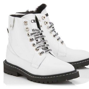 Jimmy Choo The Voyager White Leather Ankle Winter Boots w/ Heated Soles